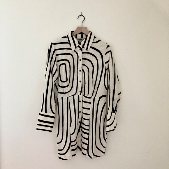 H&M Linen-blend Patterned Shirtdress NWT - Picture 2 of 5